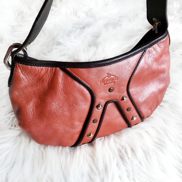 Petusco Studded Metallic Red Leather Handbag - Picture 2 of 8